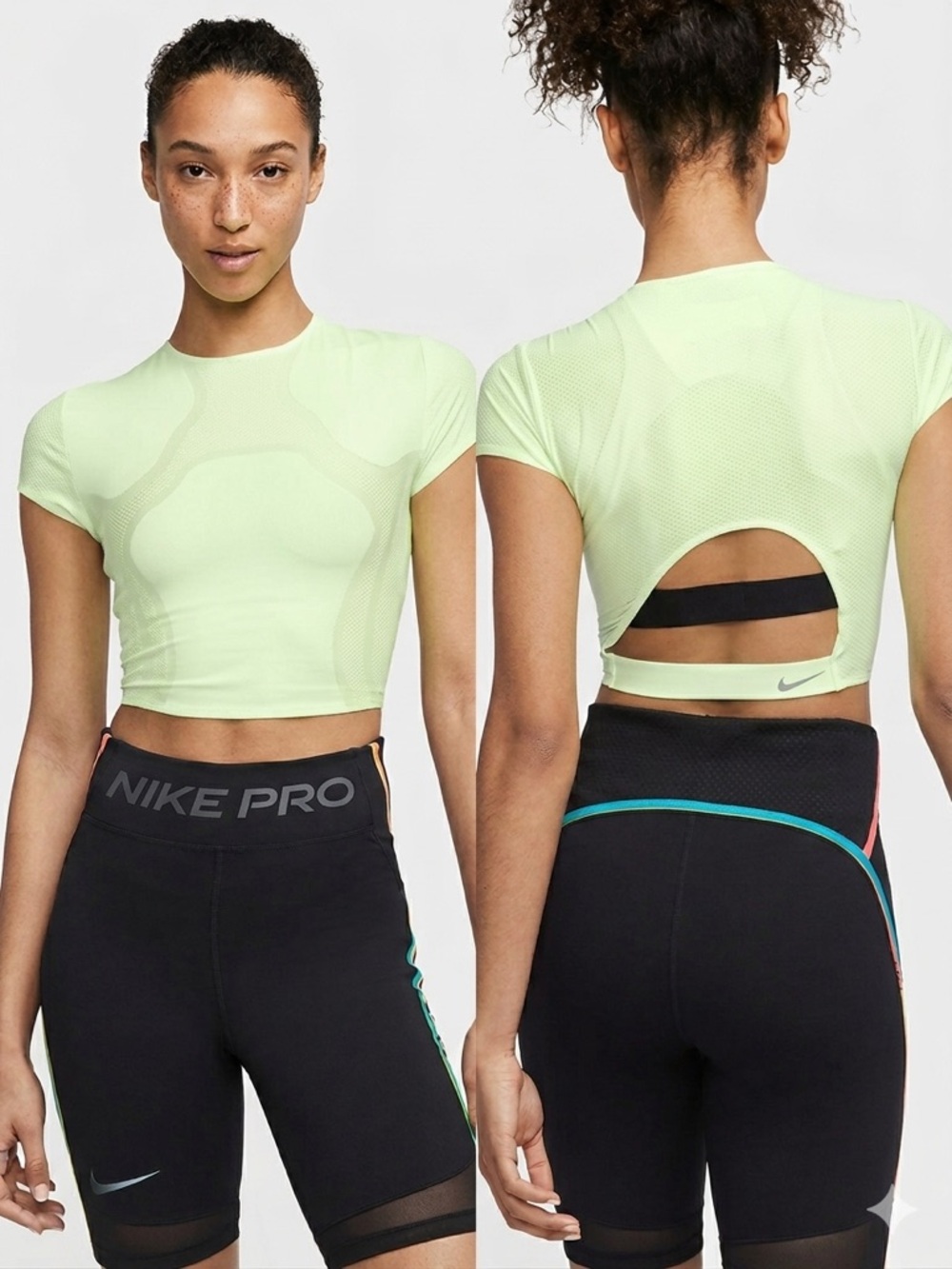 Nike City Ready Cropped Running Top Neon Yellow Open Back XS CQ4335 - LIKE NEW